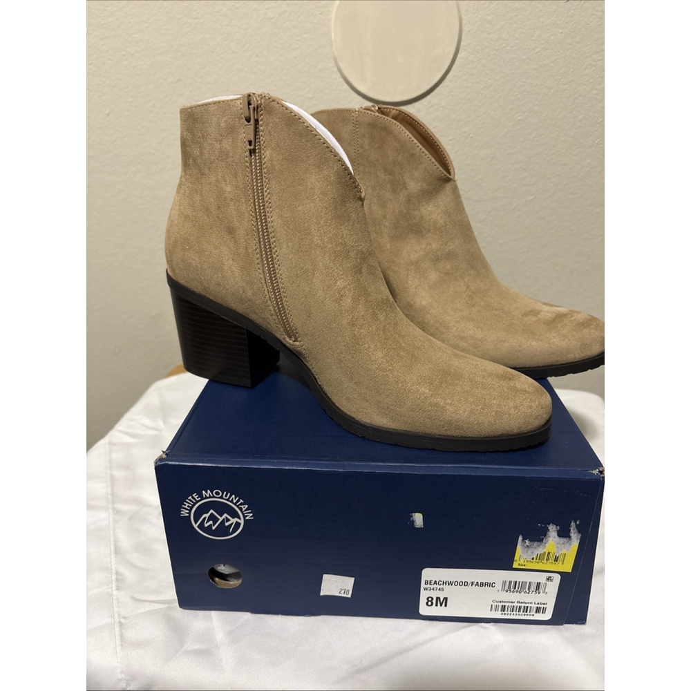 White Mountain Womens Tattles Beachwood/fabric Ankle Suede Boots Shoes 5M